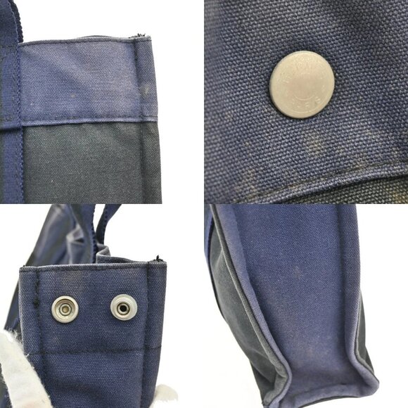 HERMES Logo Fourre Tour PM Hand Tote Bag Canvas Blue Black SHW France 09EF157 - Picture 3 of 14